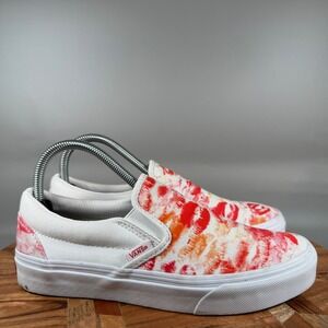 Vans Sara Lorusso Classic Slip-On Love Can Save Us White Red Kisses Women 7.5